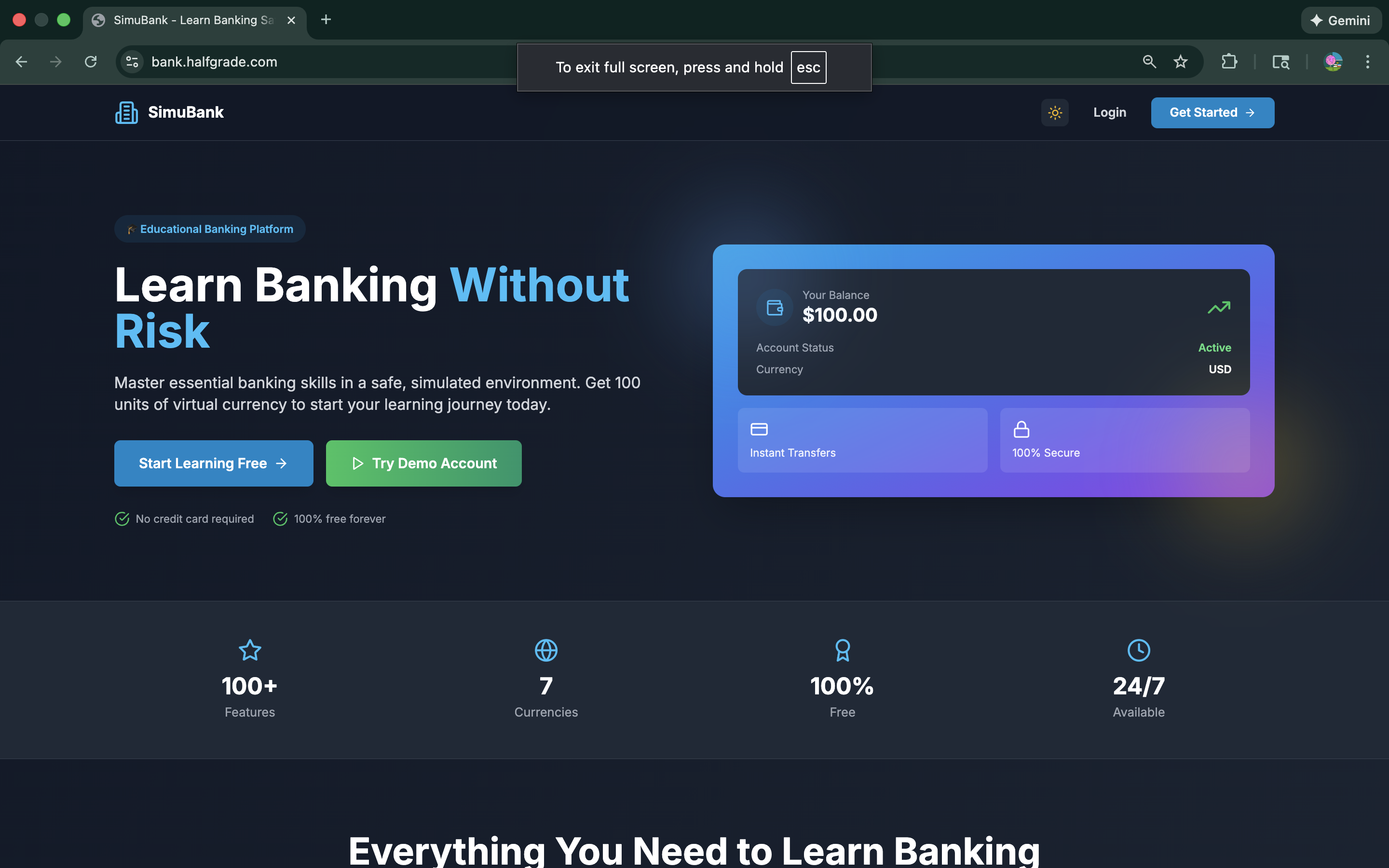 SimuBank Homepage - Banking Simulation Platform
