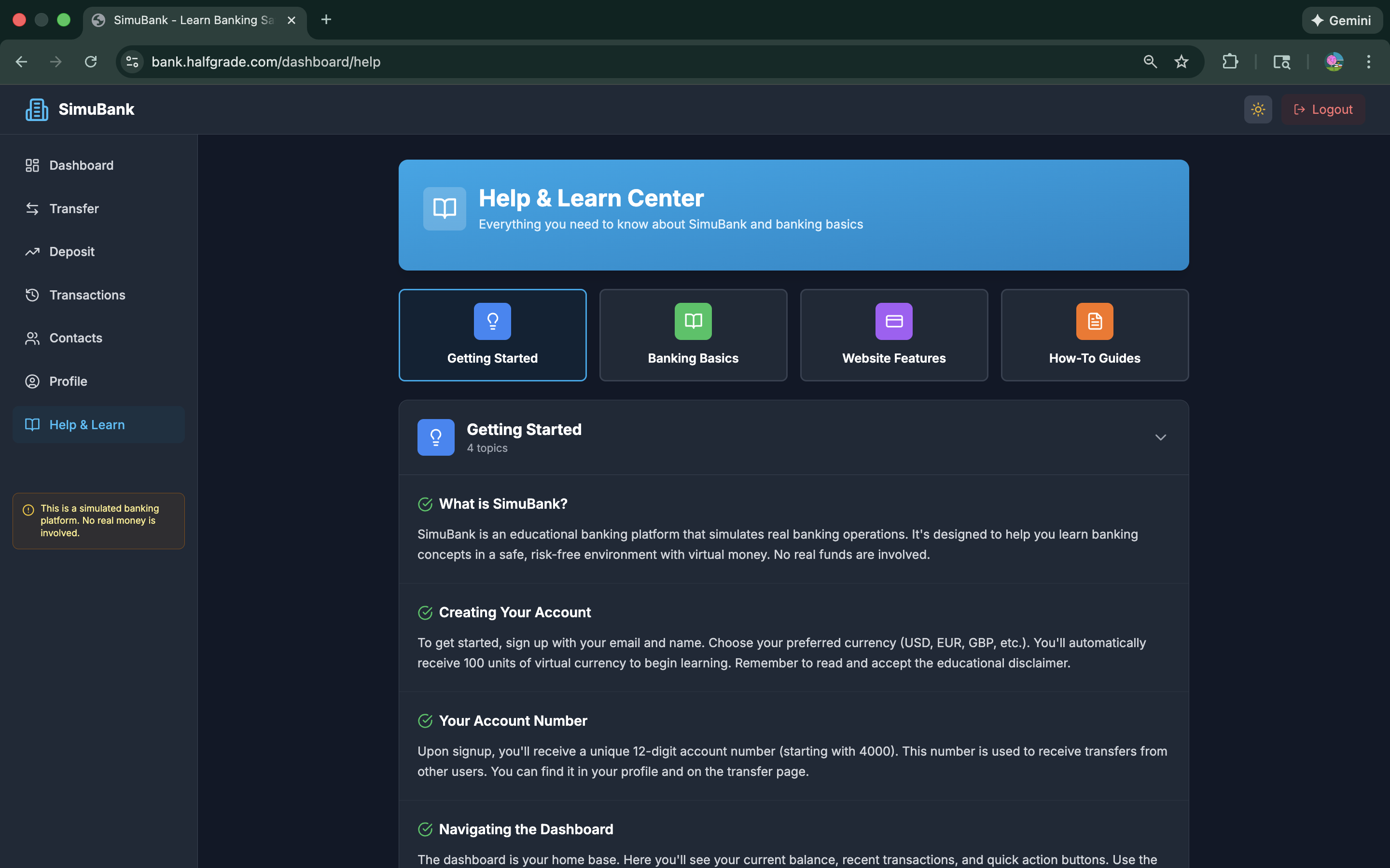 SimuBank Learning Center