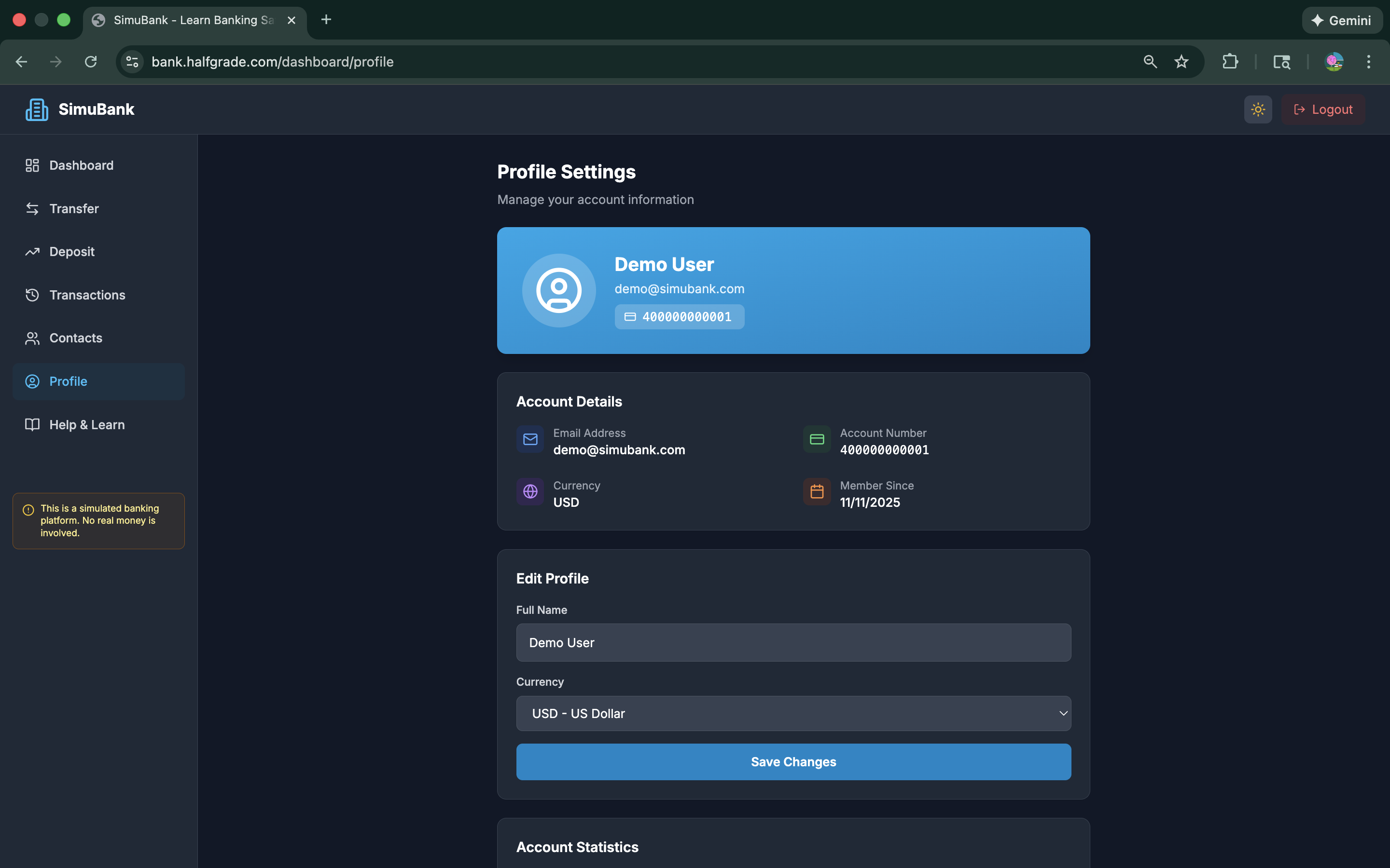 SimuBank Profile Management
