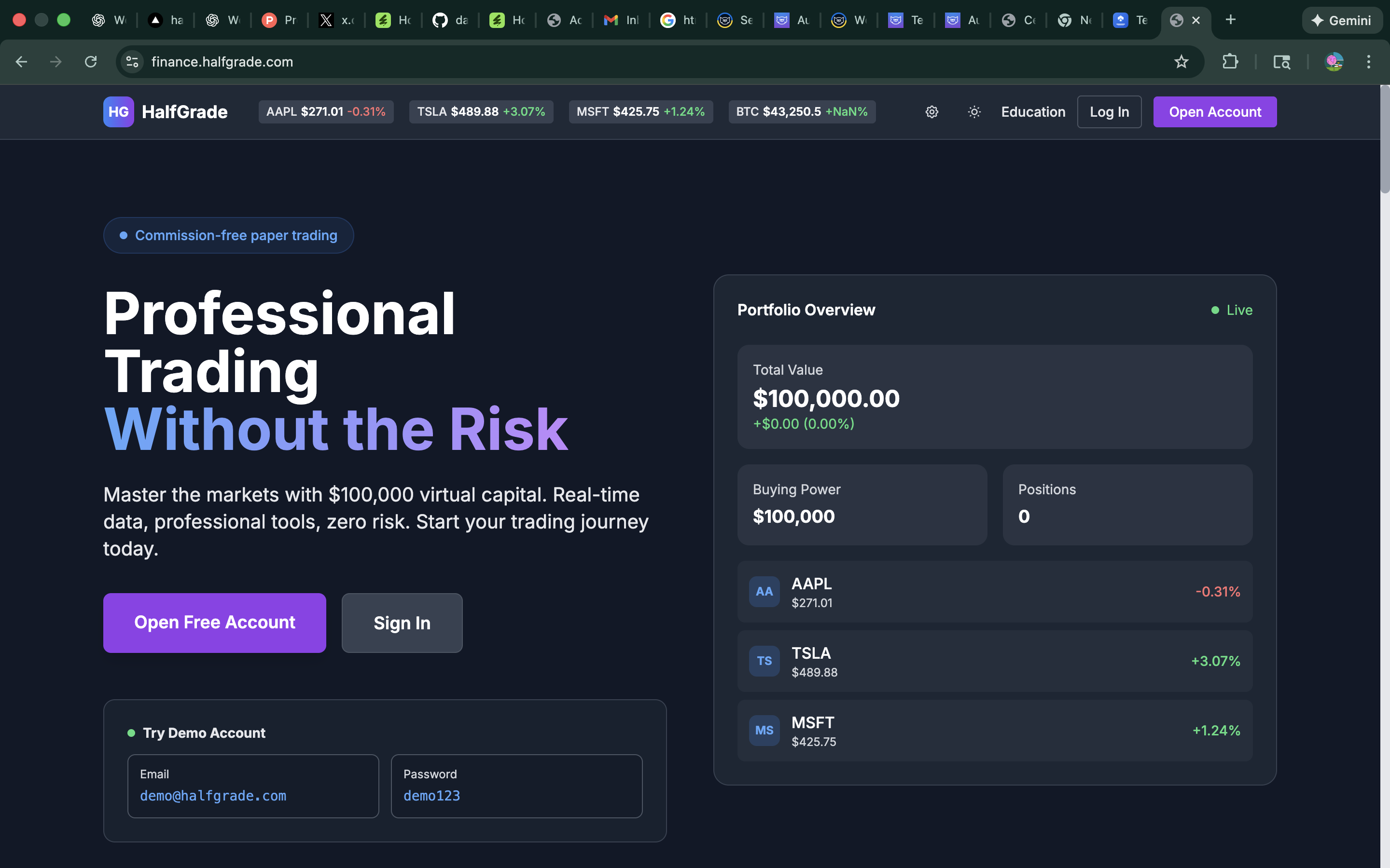 HalfGrade Finance Platform Dashboard