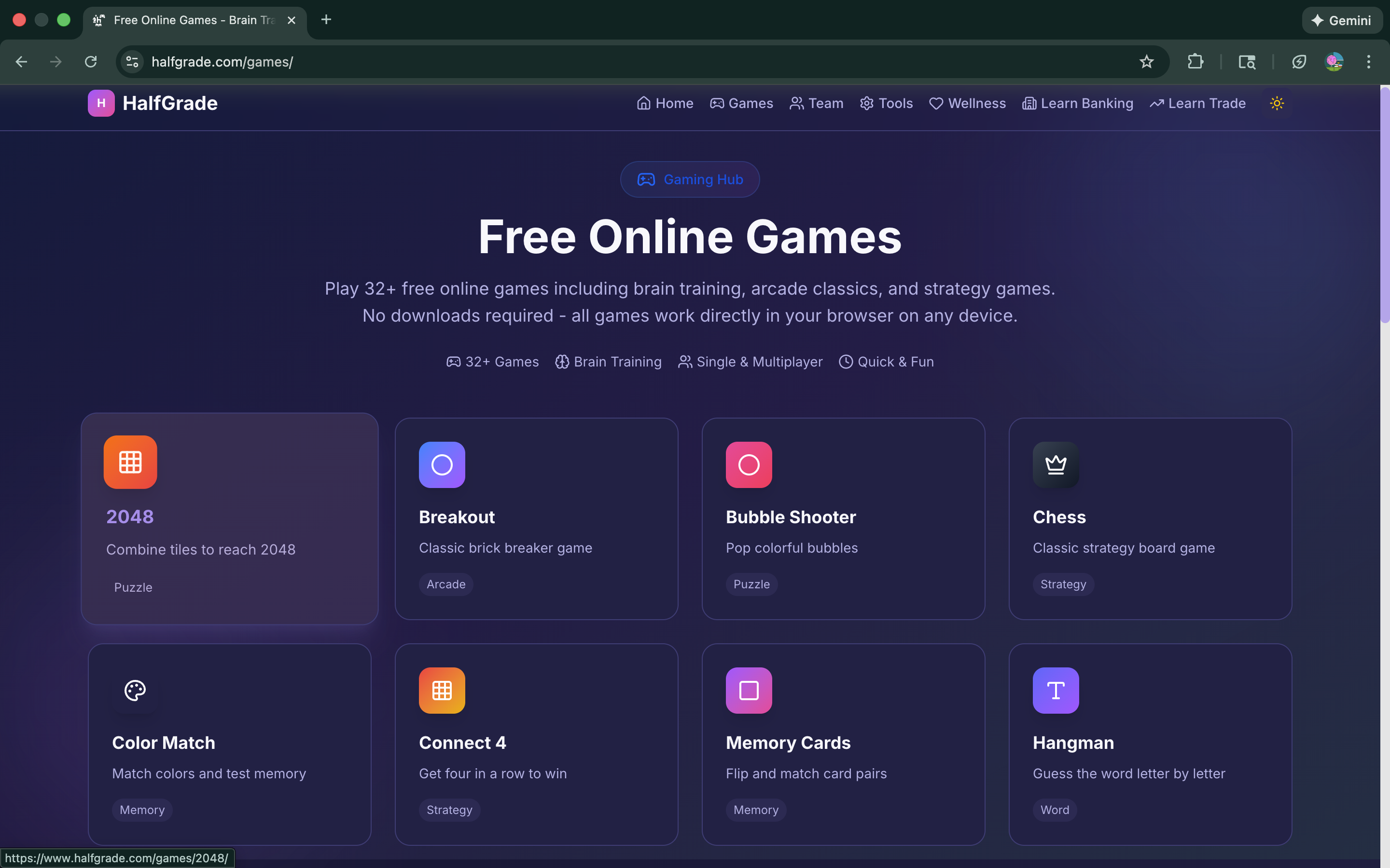 HalfGrade Games Section